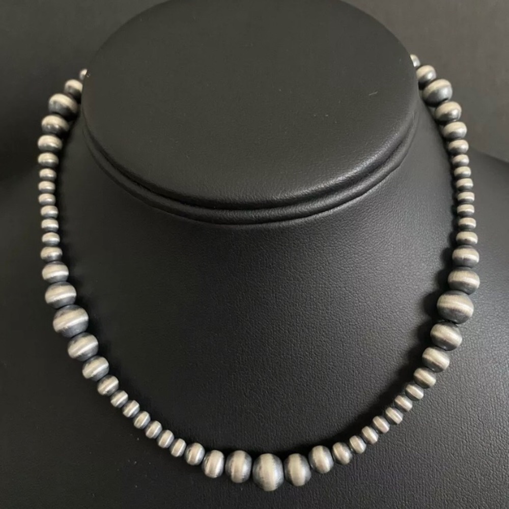 Sterling Silver 4mm- 8mm Graduated Pearls Bead Necklace. 18 Inch
